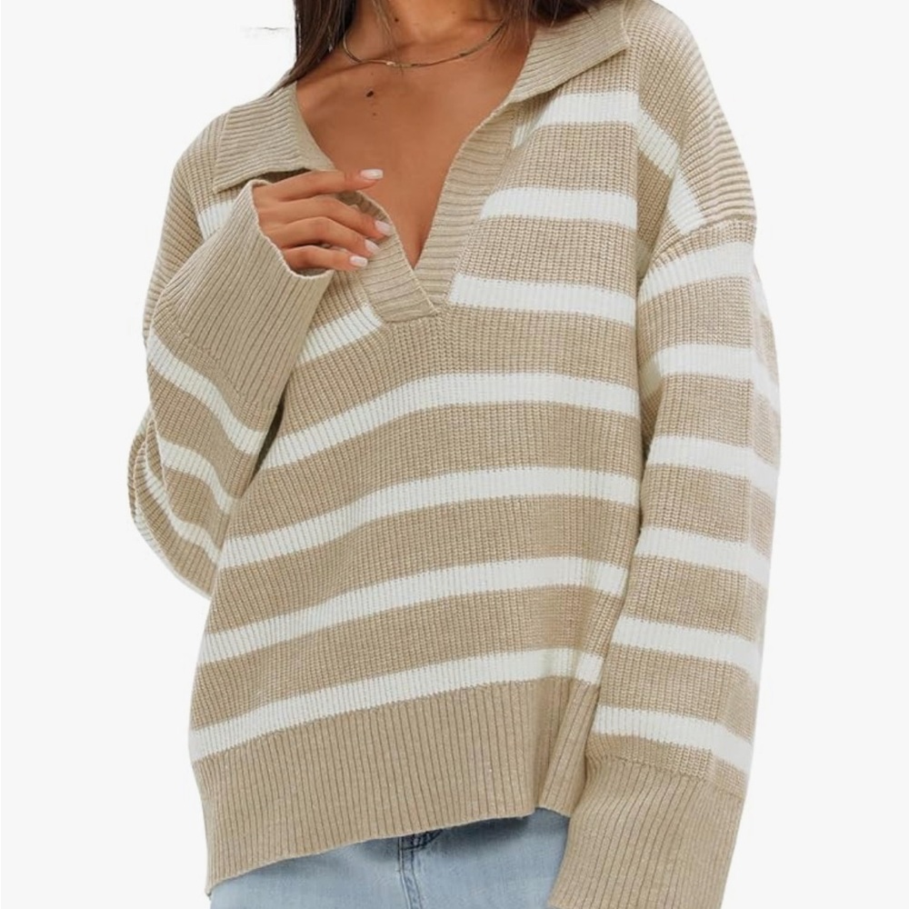 Striped Beige and White Women's Sweater